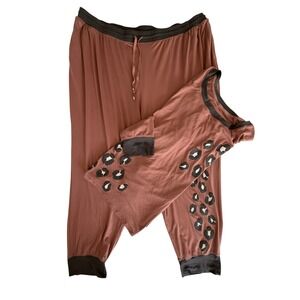 Cuddl Duds Pajama Set Womens P3X Brown Leopard Print Lounge Top Pants 2pc Cozy